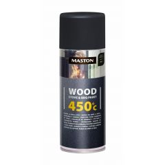Maston Wood, Stove & BBQ spuitverf  - Mat - Metallic Zwart - Hittebestendige Spuitlak - 400 ml