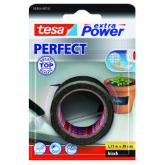 Tesa extra power perfect textieltape zwart blisterverpakking - 2,75 m x 38 mm.