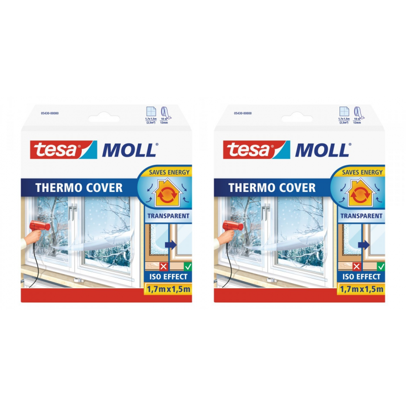 Tesa tesamoll thermo cover - raamisolatie folie - vermindert condens -  bespaart energie - 1,7 x 1,5 meter - 2 stuks