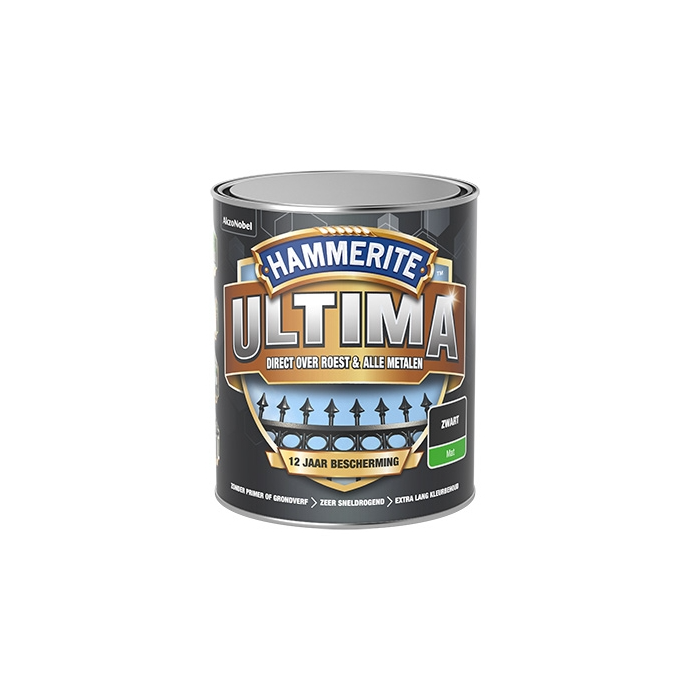 Extra Hardheid Onvergetelijk Hammerite Ultima metaallak mat zwart - 750 ml | Bullstore.nl